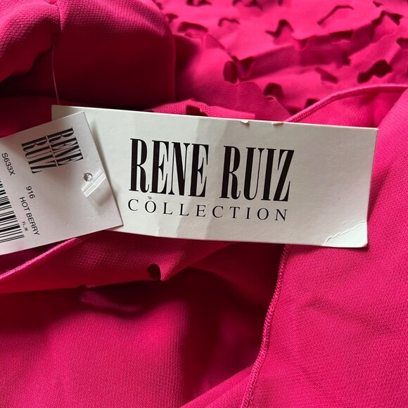 Rene Ruiz Size 16 NEW Hot Berry Pink Cocktail Lace Cutout Cap Sleeve Crepe Dress - Picture 4 of 11